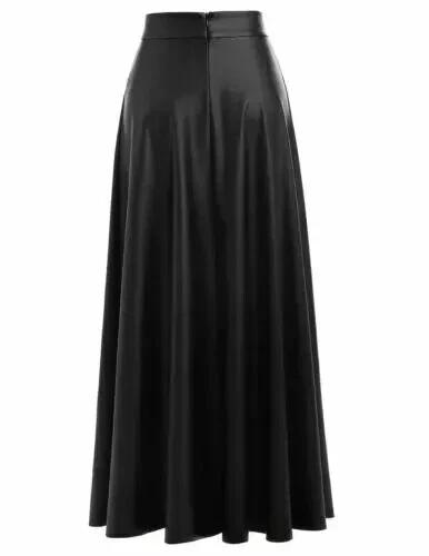 Pure Real Leather Long Classic Flare Wear Skirt Black Women's Genuine Lambskin