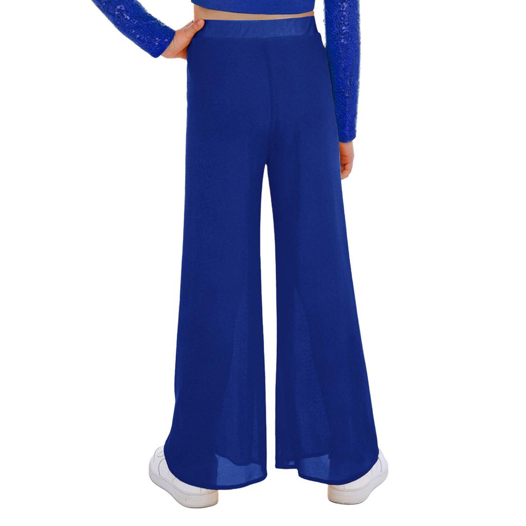 Kids Girls Performance Dance Pants: Elastic Waistband Wide-Leg Mesh with Built-In Briefs for Lyrical Competition