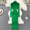 Heißer Rollkragen Sexy Wrap Hüften Gestrickte Kleider Frauen Kleid 2023 Herbst Winter Langarm Bodycon Pullover Kleid mit Gürtel Langarm Wrap Vestidos