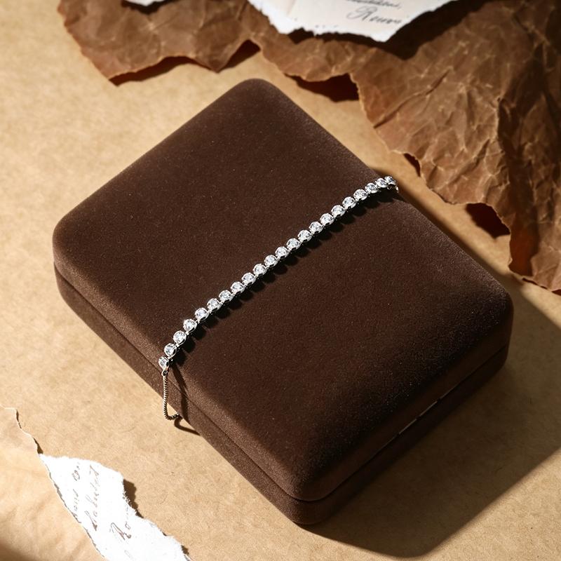 SA Jewelry Bolo Bracelet Silver Tone CZ Tennis Style Row Box Chain Adjustable Sliding Jewelry for Women