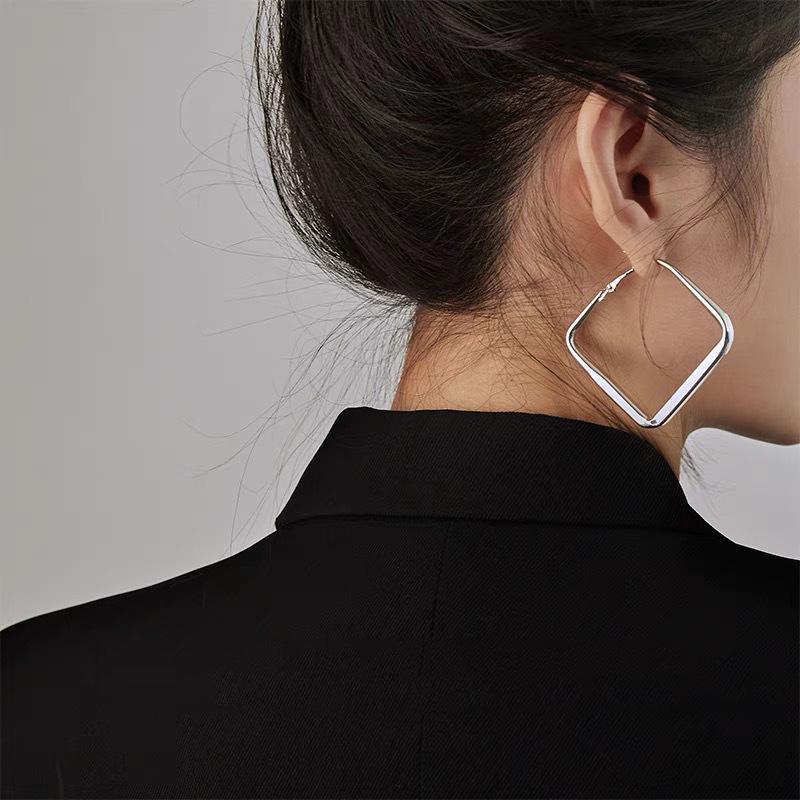 Gold Color Big Square Hoop Earrings For Women Exaggerated  Geometric Irregular Circle Earrings Jewelry