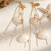 1 Pair Women Earrings, Long Tassel Shell Conch Starfish Design Drop Earrings, Imitation Pearls Earrings for Beach Vacation Jewelry