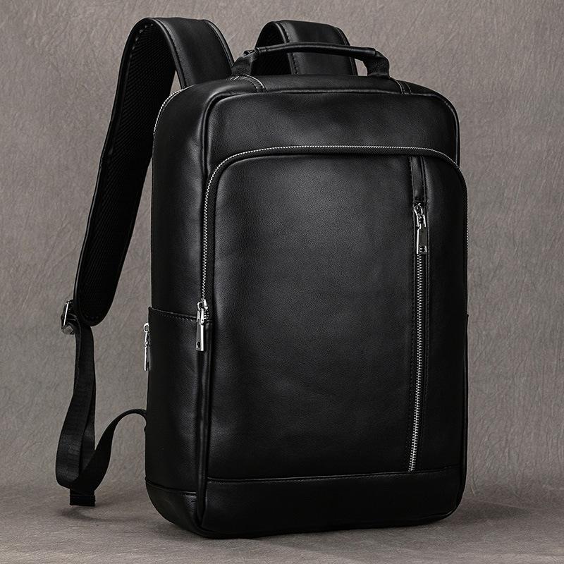 Leisure Travel Backpack, Men's Leather Backpack, Student Backpack, 15 Inch Head Layer Cowhide Commuting Computer Bag