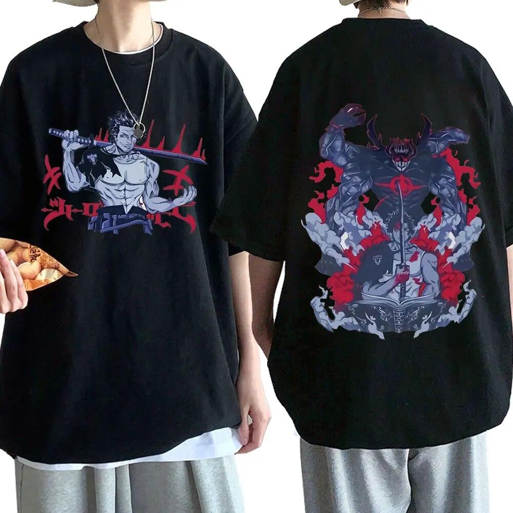 High Street Top Japanese Anime with European and American Style Black White Tees Character Print with Brand Unisex Cotton Casual