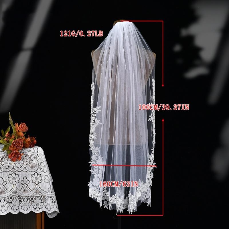 Romance Bridal Veils with Lace Flower Trim and Metal Hair Comb for Wedding Ceremony and Special Event Bride Headpiece