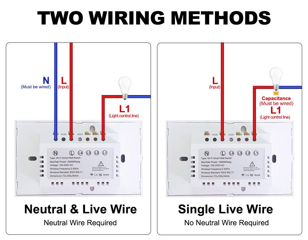 Graffiti US 120 WiFi+433 Smart Light Switch: Single/Zero Fire, Universal Model, Alexa Compatible.