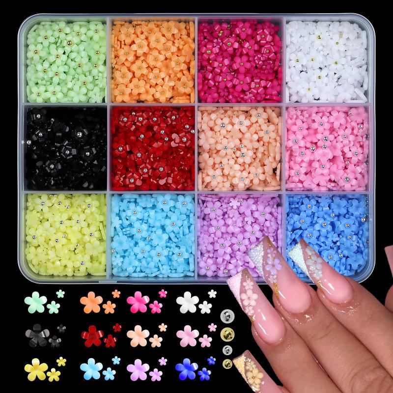Five-Petal Flower Nail Art Resin Accessories - 6, 12, or 24 Grids