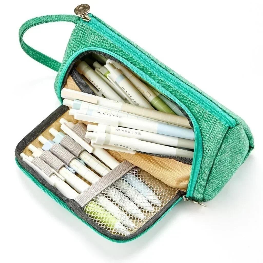 

Пенал большой емкости, портативный держатель для ручек, школьные принадлежности, многофункциональные карманы для переноски, корейские канцелярские принадлежности зелёный