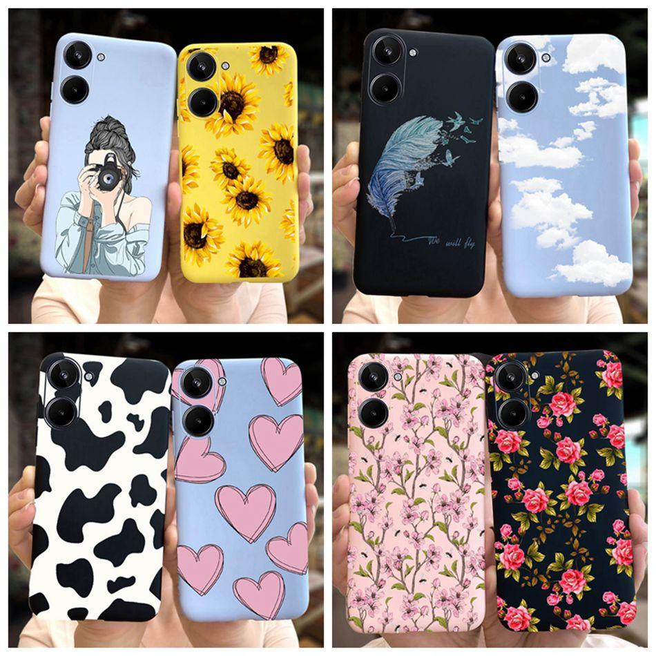 For Realme 10 2022 Fashion Girl Sunflower Yellow Phone Case For Realme10 RMX3630 4G Candy Color Soft Silicone TPU Cases