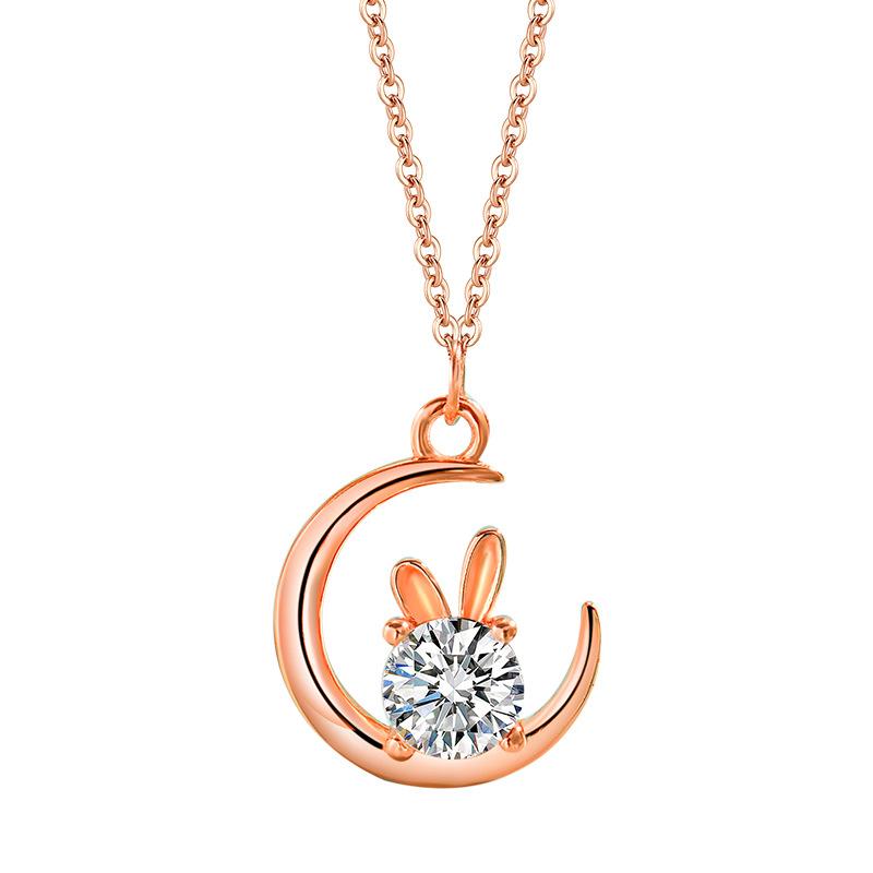 

S925 Милое ожерелье в виде кролика под серебряной луной, женское гуочао, полумесяц, кролик, подвеска, ниша, светлая, роскошная серебряная цепочка на ключицу, ювелирные изделия 925 Silver