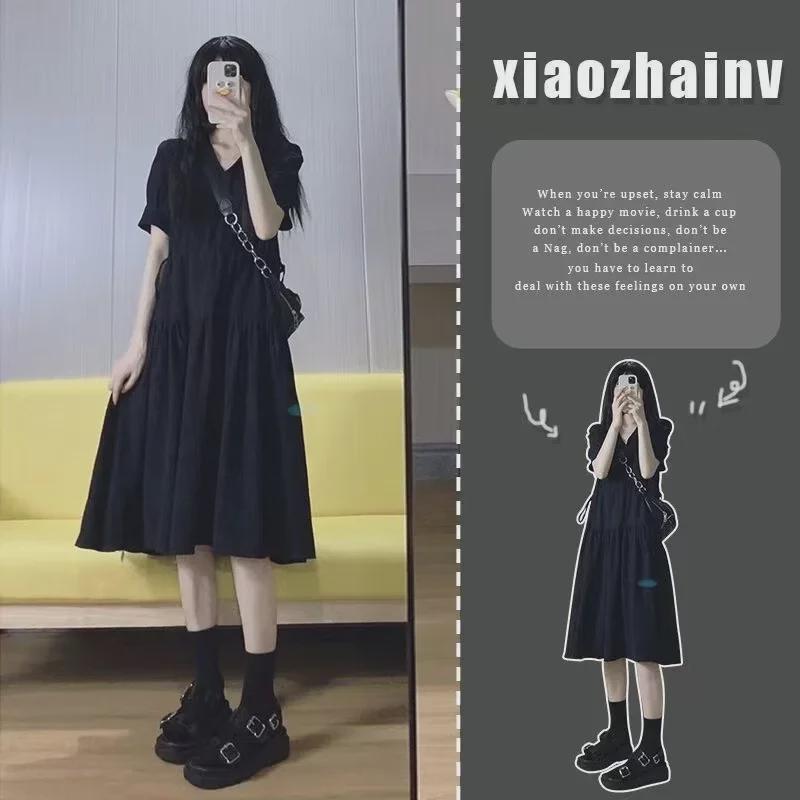 Maternity Knee-Length Black Summer Dress: Fashionable and Loose with a Chic, Slim Look