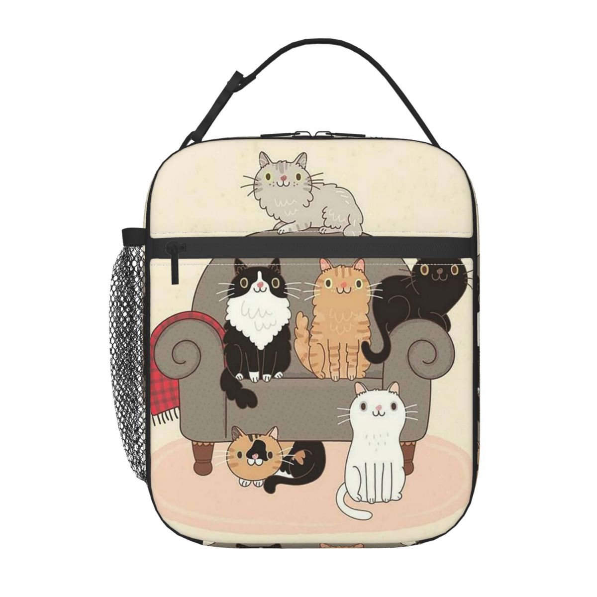 

Cartoon Various Cat In The Sofa Design Insulated Lunch Bag for Women Children Portable Food Boxes Thermal Lunch Box Tote One Size