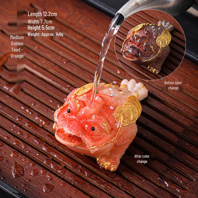 Color-Changing Golden Toad Monk Ornament for Tea Ceremony Decor
