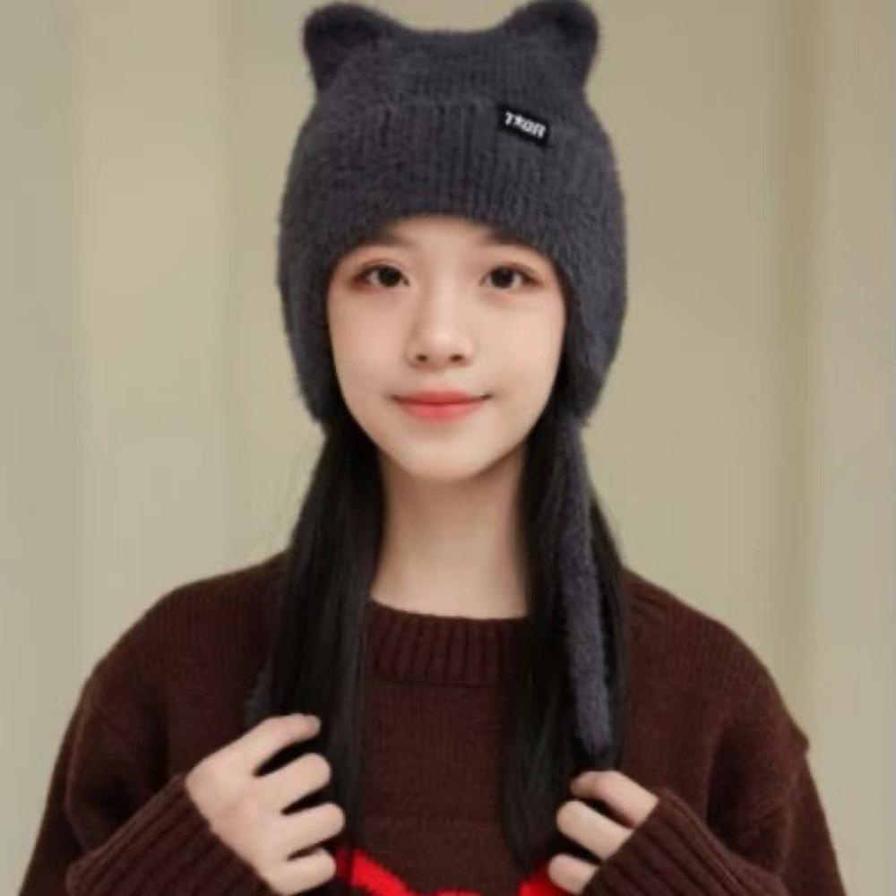 Warm Windproof Winter Hat Kpop Style Knitted Hat New Cute Cat Ear Earflap