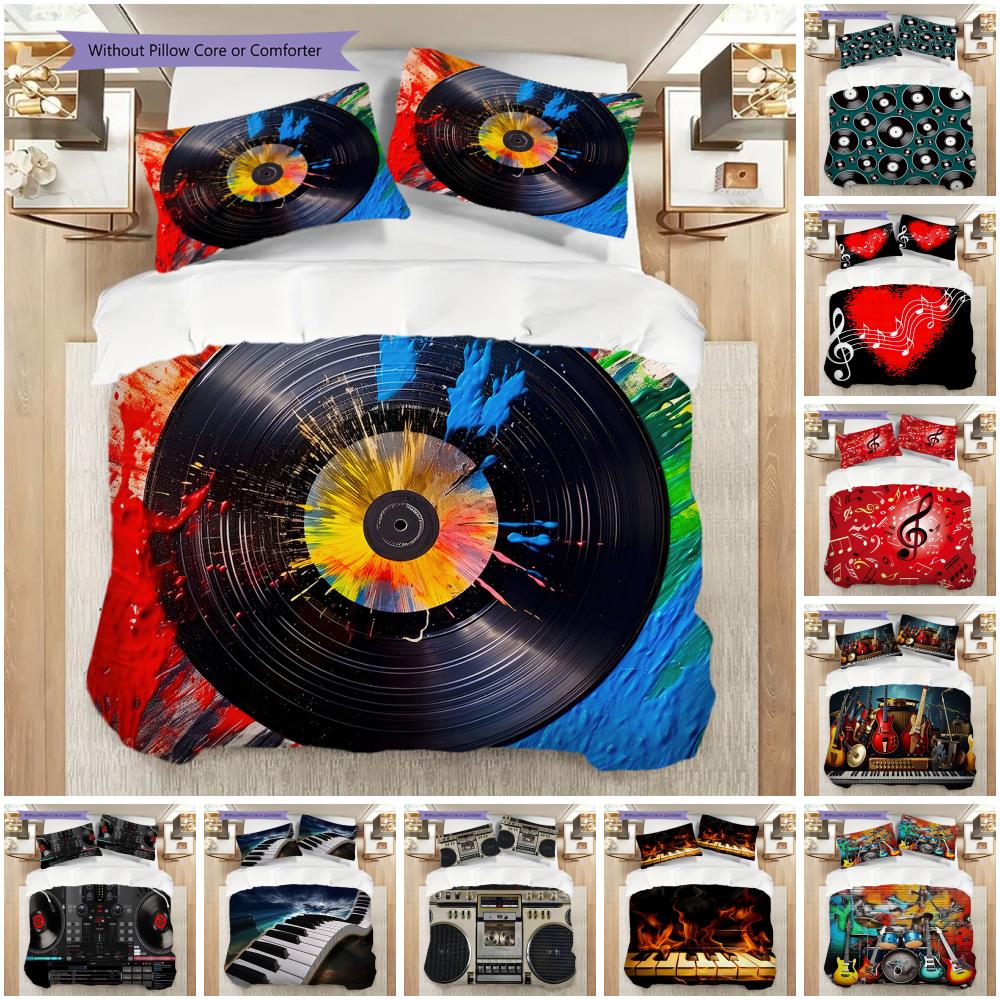 1PC Music, guitar Theme Bedding Quilt Set Quilt Cover Pillowcase Home Decoration Birthday Gift (1 * duvet cover + 2 * pillowcase, without core)