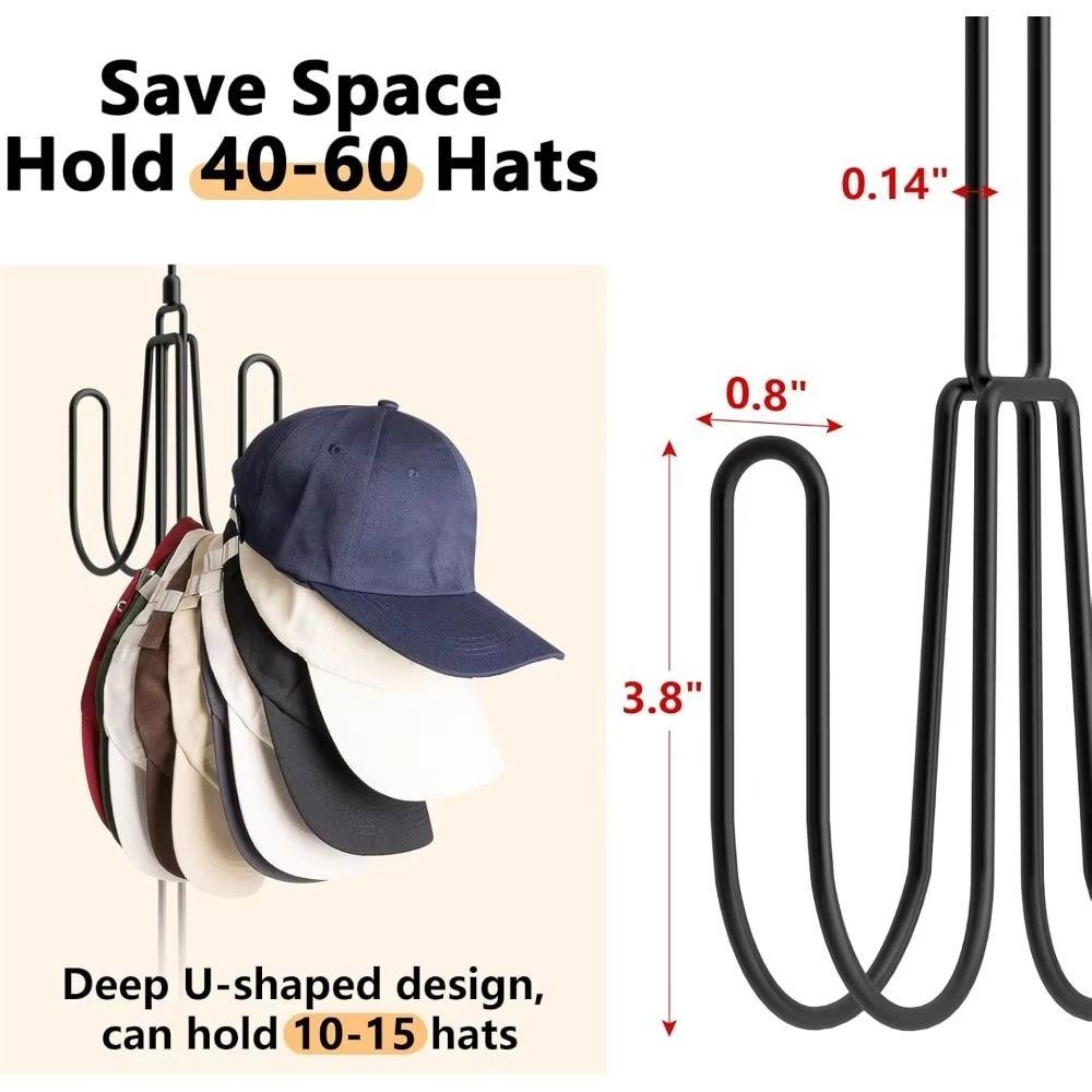 Sturdy Foldable Metal Hat Hanger 4 Hooks Space-Saving Baseball Cap Organizer Multipurpose Vertical Hanging Hat Rack Bedroom