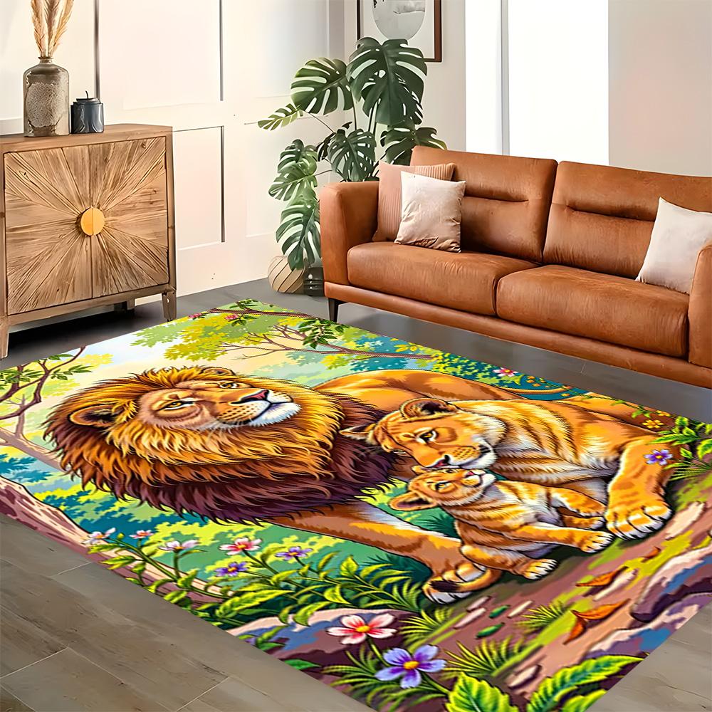 Lion Family In The Forest for Living Room Rug, BedRoom Rug, Study Room Rug, Hallway Decoration, Perfect for Home Decoration or Holiday Gifts