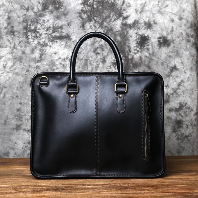 NZPJ Men's Briefcase Leather Handbag Retro Top Layer Cowhide Laptop Bag Crazy Horse Leather Shoulder Messenger Bag Luxury Bag