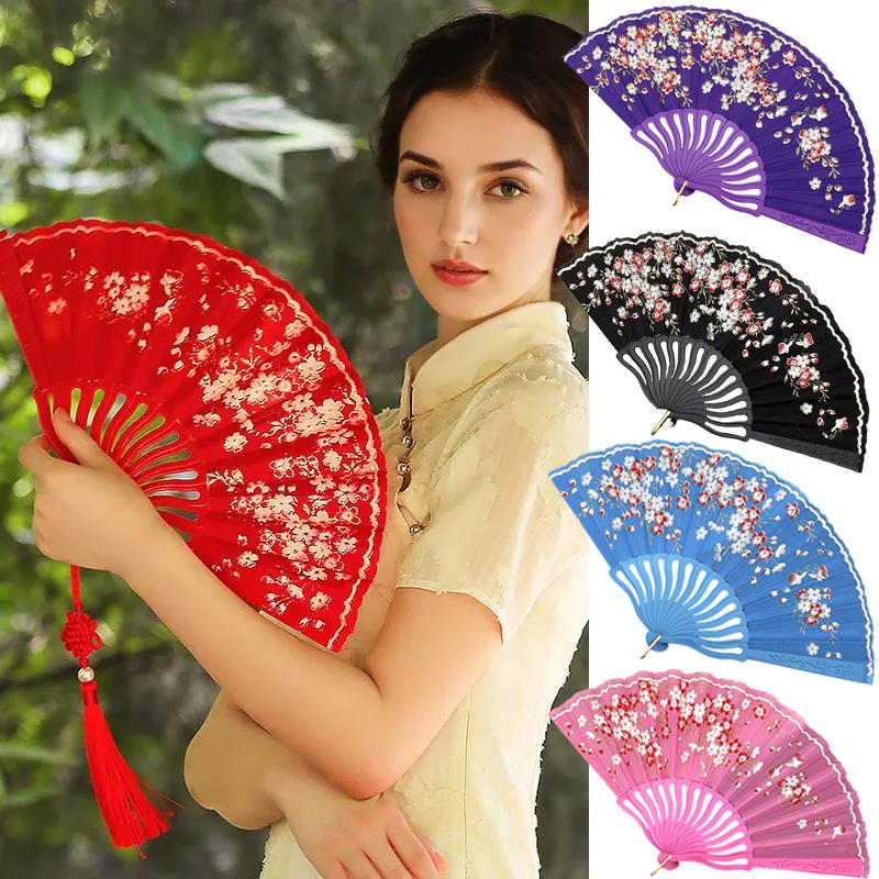 1PC Ancient Style Photography Folding Dance Performance Fan Elegant Plum Blossom Gift Plastic Classica New Chinese Style Colorful