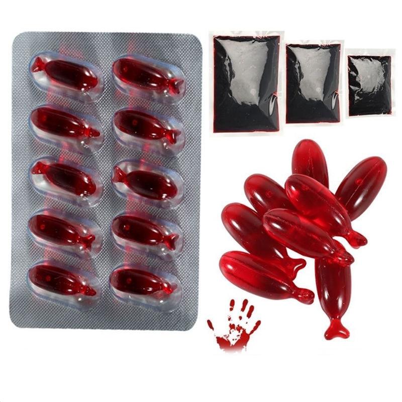 Actor spitting blood special effects makeup Halloween simulation prank washable fake blood plasma spitting blood capsule fake bl