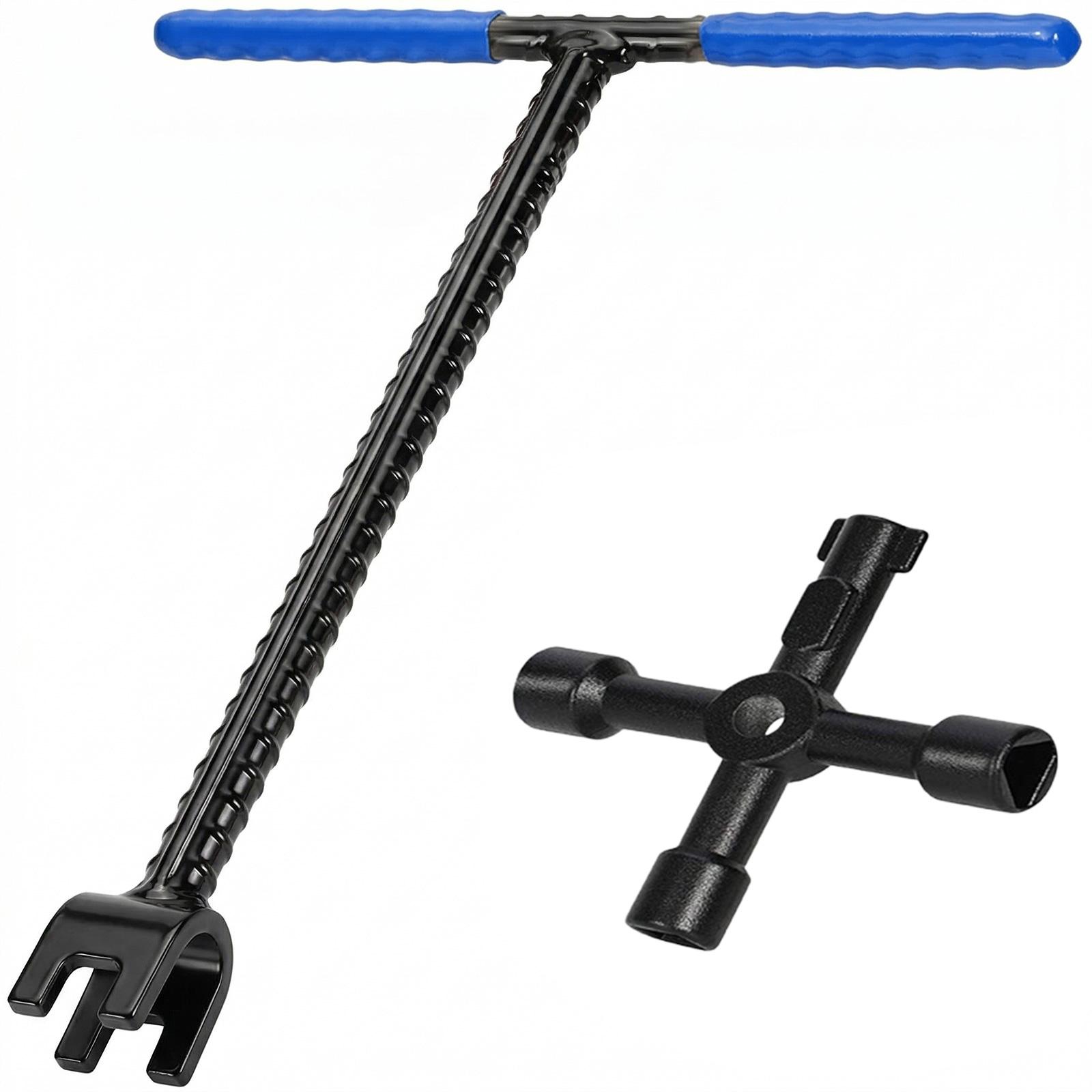 

17 Inches Rebar Steel Wrench with 4-Way Utility Key Reinforced Water Shut Off Tool Heavy-Duty Meters Keys for Underground Curb синій