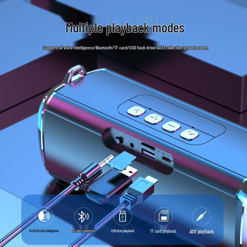 AI Smart Bluetooth Speaker T16: Dual Speakers, Large Volume, Card Slot, Long Battery Life, Subwoofer