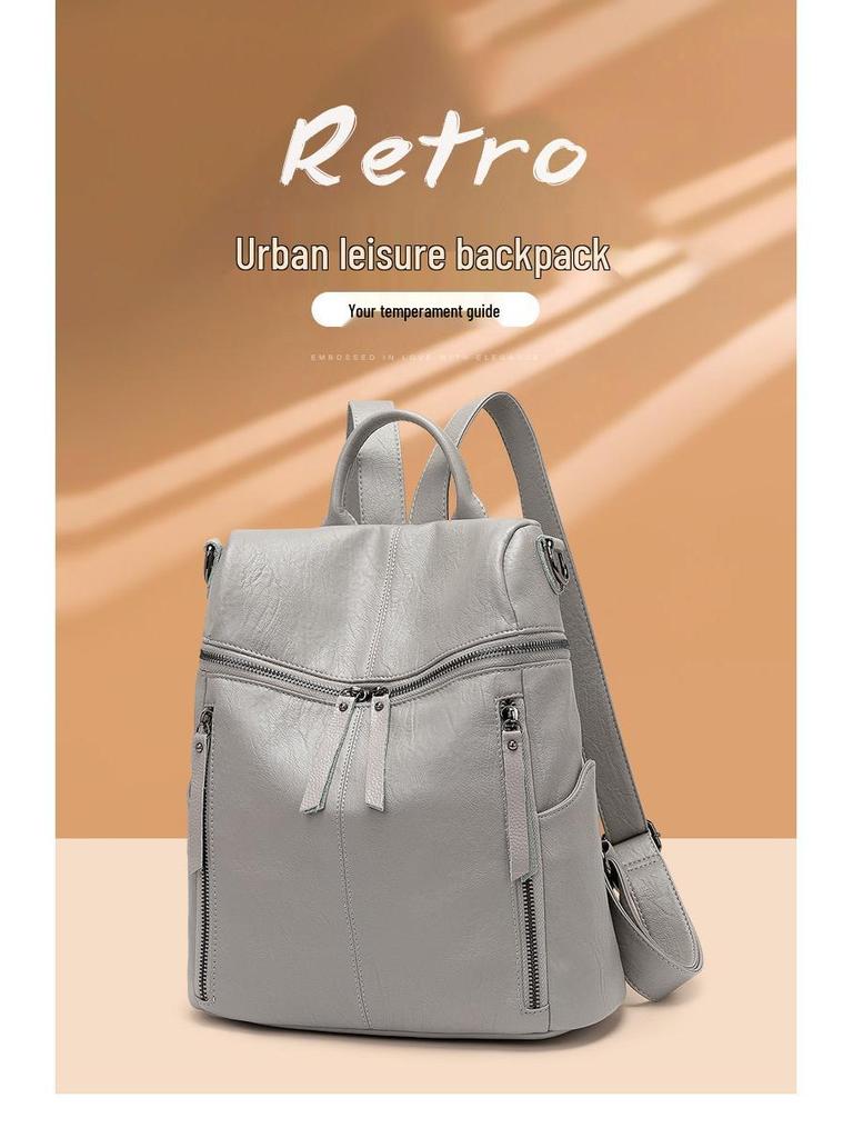 Rucksack im koreanischen Stil mit großem Fassungsvermögen aus Rindsleder für Mütter - Vielseitige Damen-Reisetasche