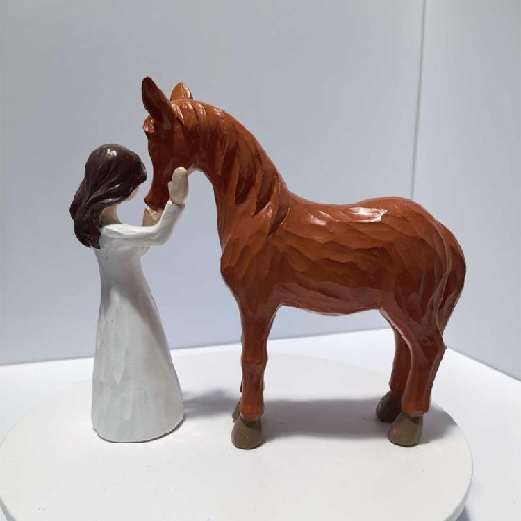 Equestrian Themed Statue Girl Embraces Horse Resin Craft Sculpture Collectible Ornament Home Accent for Horse Lover
