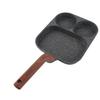 Egg Frying Pan 3 Section Stick Proof Flat Bottom Breakfast Cooking Pan with Heat Resistant Handle for Steak Omelette Black