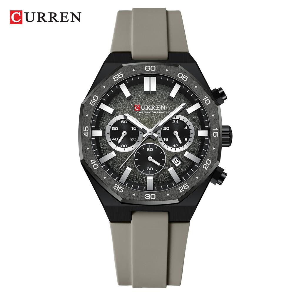 CURREN Men's Sports Chronograph Wristwatch with Black Silicone Band Auto Date Luminous Hands Quartz Watch for Men