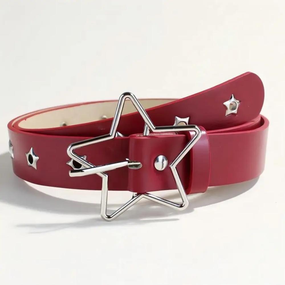 Punk Style Star Buckle Decorative Belt with Multiple Holes Small Star Shaped Eyes Multifunctional Belt Vintage Rivet Waist Belt