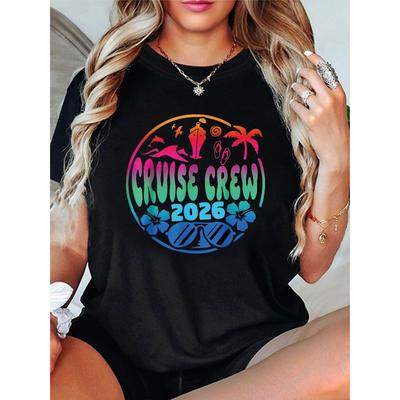 Damen CRUISE CREW Grafik-T-Shirt Rundhalsausschnitt Kurze Ärmel Lässiges Sommer-Top