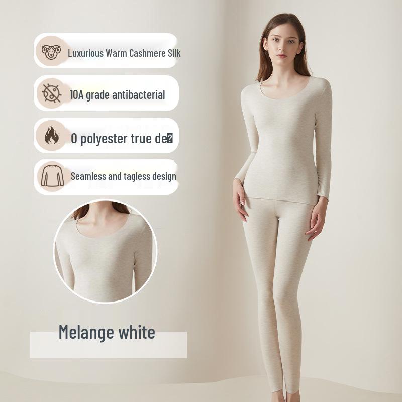 Women's Silk Cashmere Thermal Underwear Set: Seamless, Thick, and Warm for Autumn and Winter.