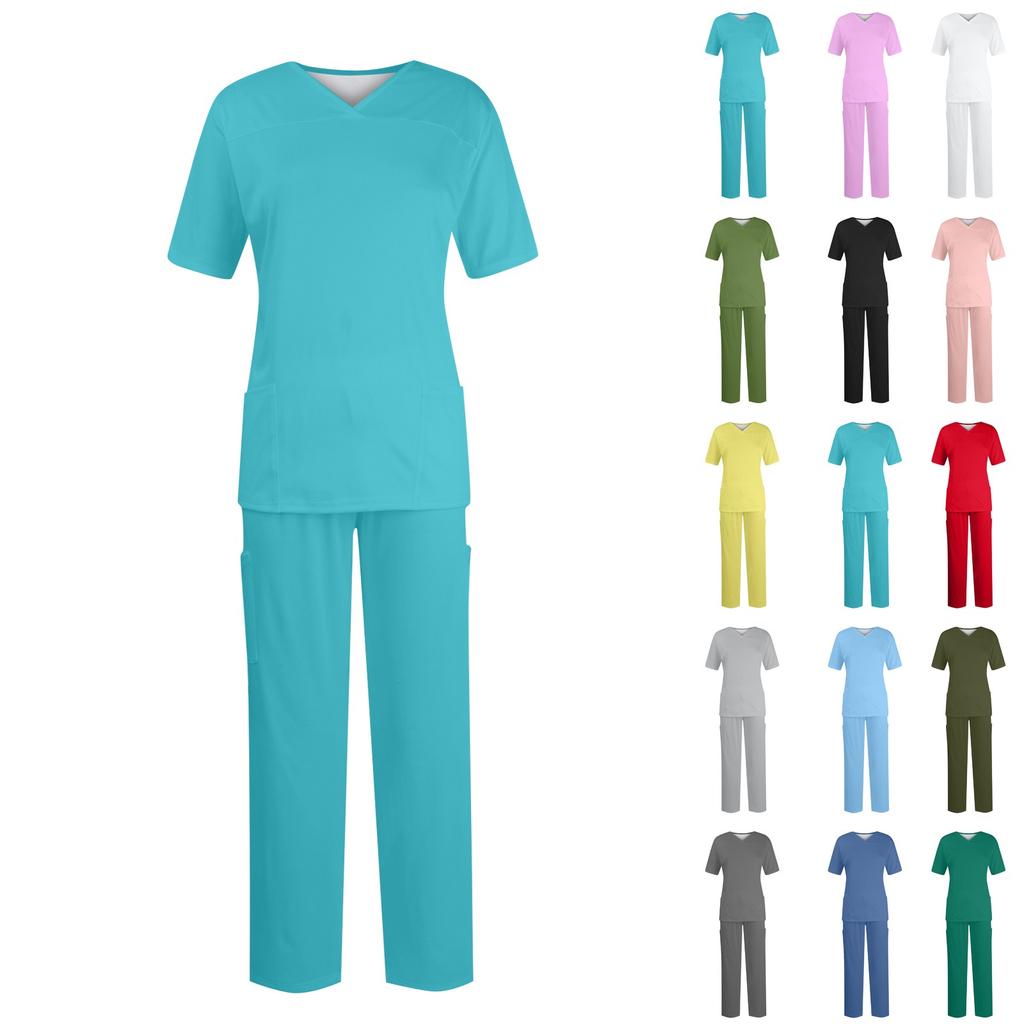 Women Short Sleeve V-neck Tops+Pants Working Set Suit Loose Casual Short Sleeve T Shirts Top And Long Pants Tracksuit