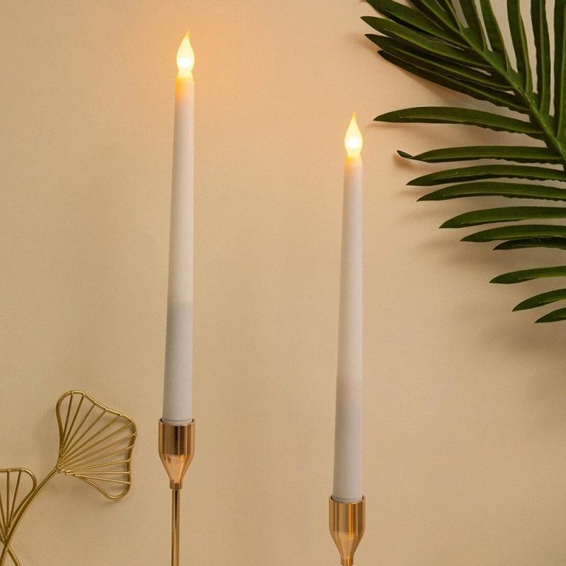 2Pcs Flameless Taper Long Candles Battery Operated Fake Flickering LED 3D Candlesticks Dinner Halloween Table Party Decor
