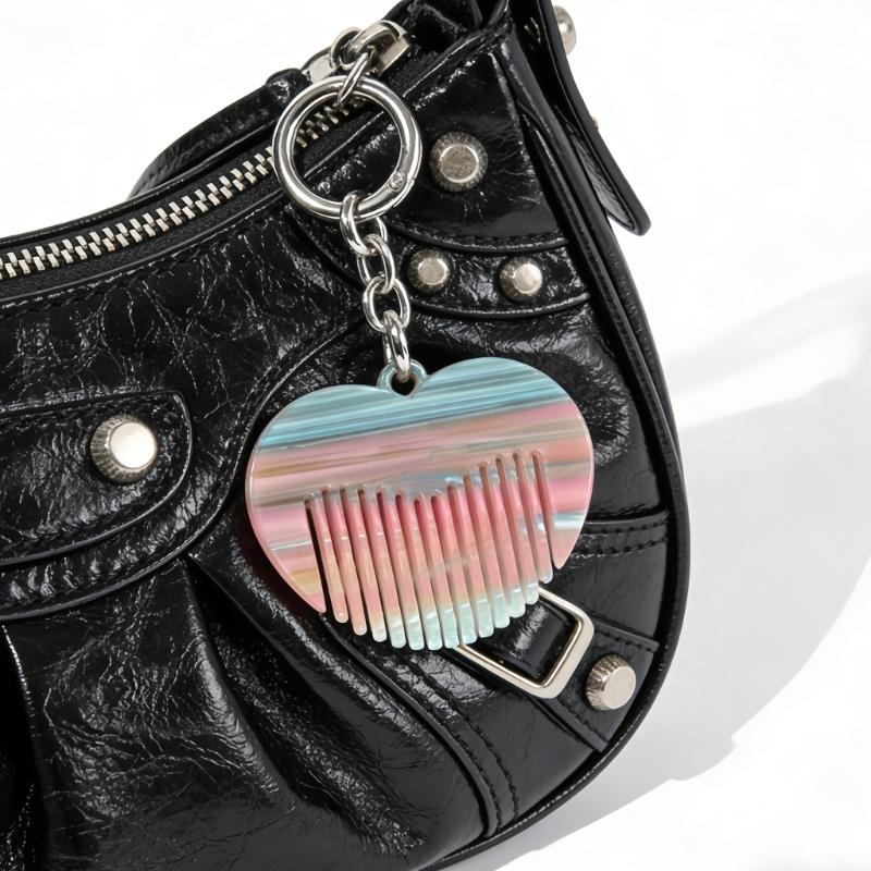 Stylish Heart Keychain With Built In Comb For Quick Hair Touch Ups On The Go Premium Acetate Keyrings Accessory
