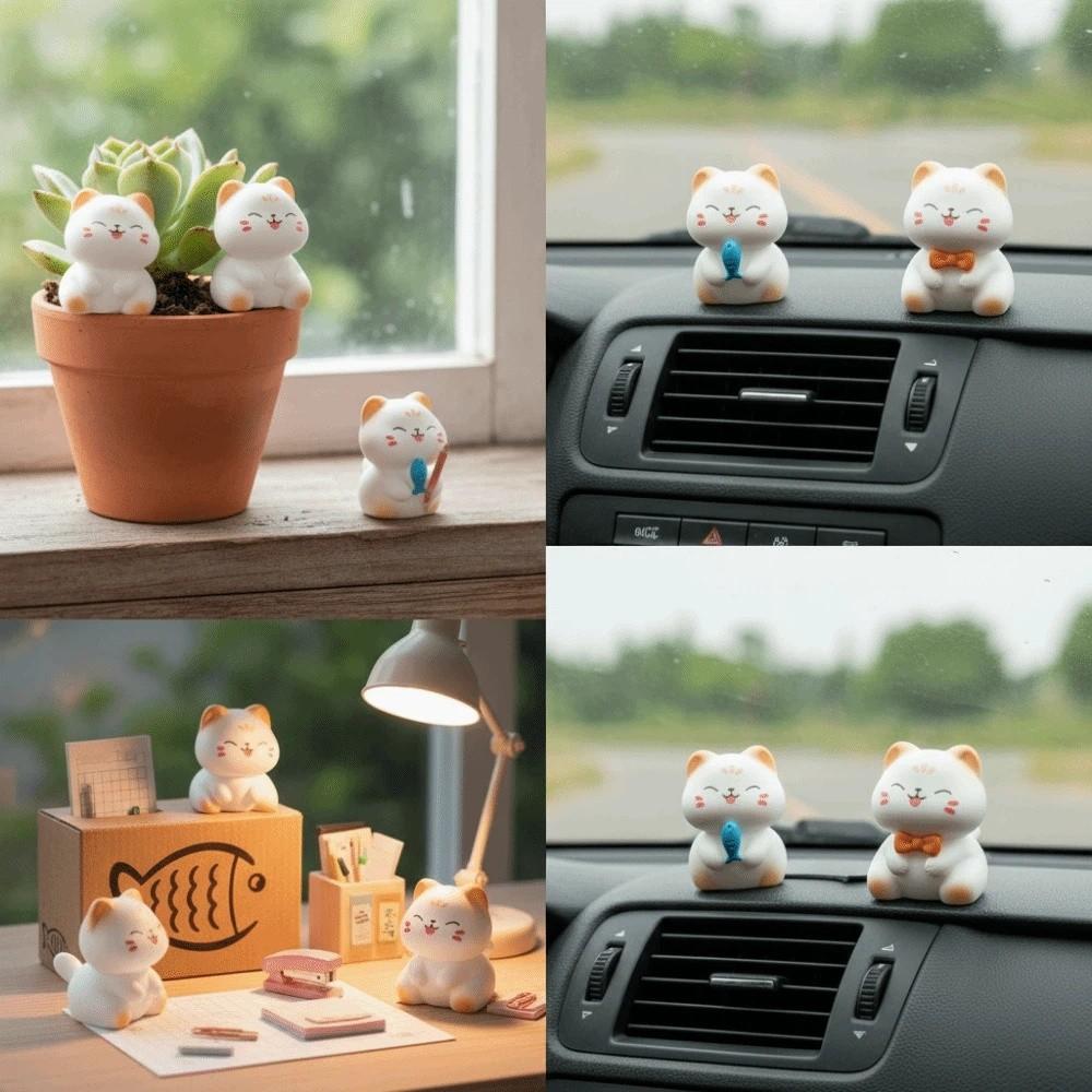 Wealth Cat Model Mini Resin Crafts Kawaii Animal Ornaments Cat Figurine  Desktop Decoration