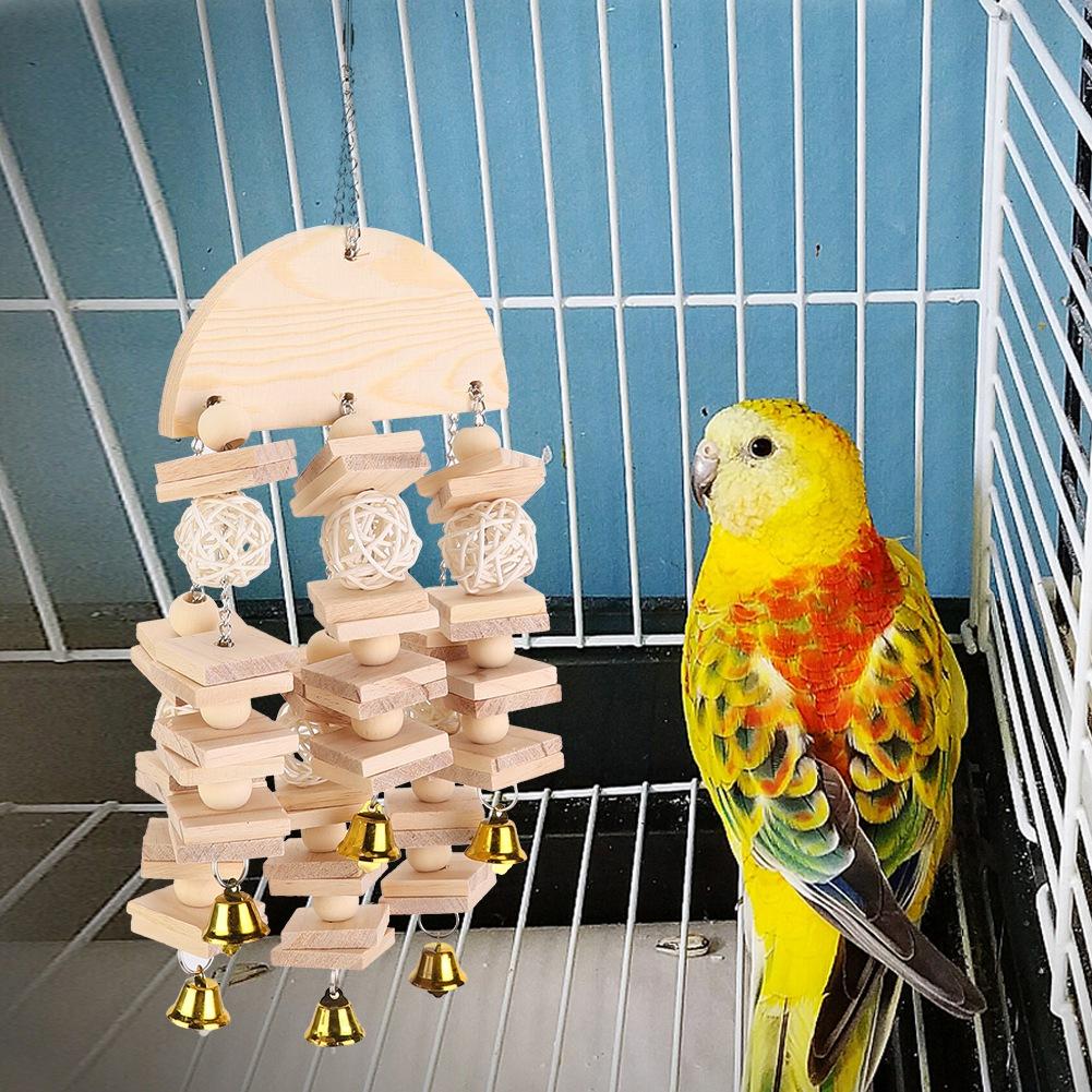 Natürliches Holz Vogel Hängeschaukel Papagei Beißen Kauen Spielblock Käfig Spielzeug Zubehör