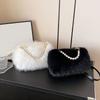 Candy Color Pearl Handle Women's Plush Crossbody Bag Portable Female Furry Handbags Winter Fashi Casual Ladies Shoulder Bags