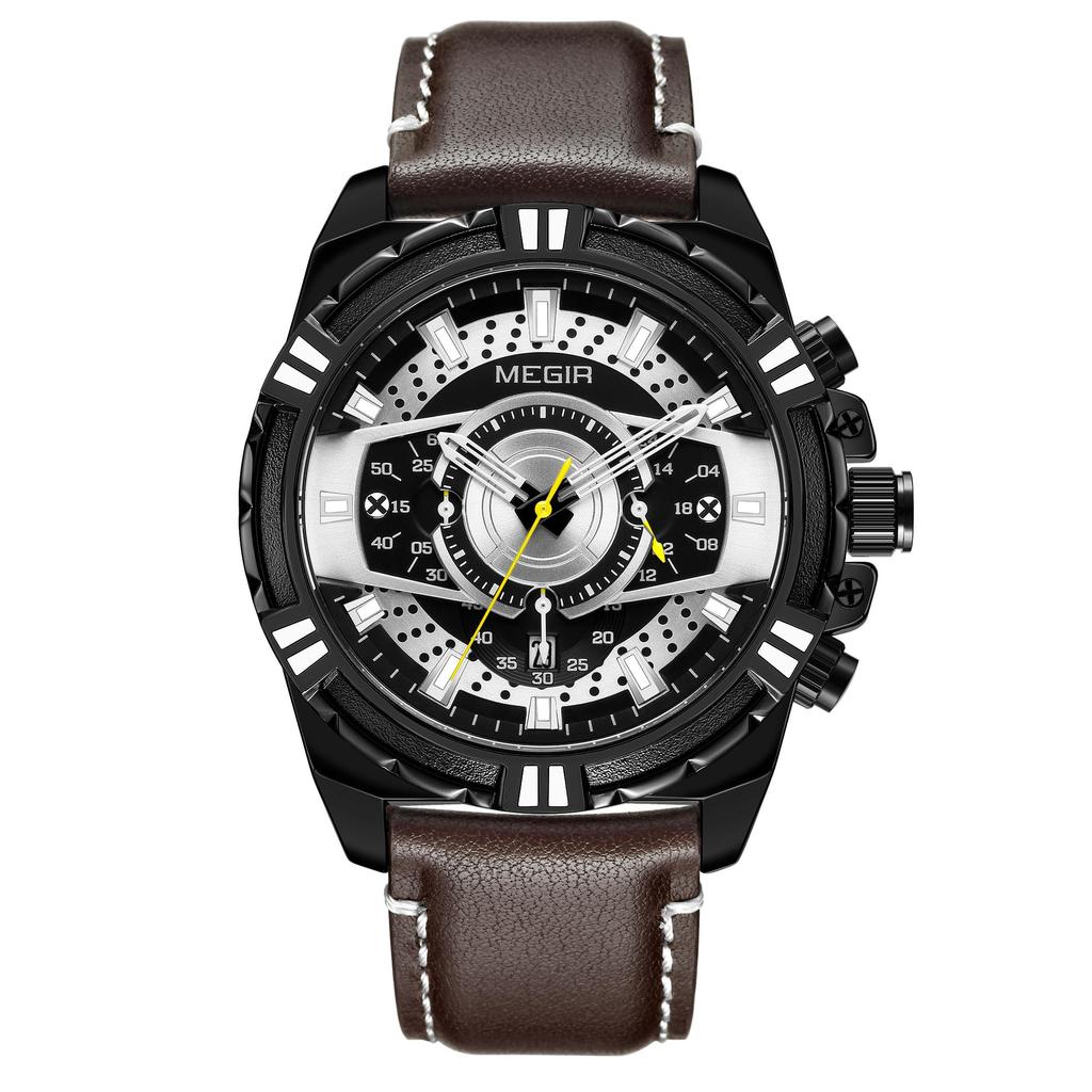 New Watches Men Luxury Brand MEGIR Chronograph Men Sports Watches Waterproof Leather Quartz Men's Watch Relogio Masculino