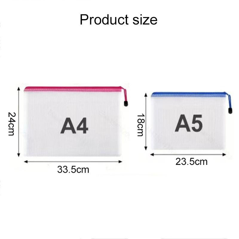 5pcs A4/A5 Document Folder Grid Zipper Bags Office Educational Supplies Waterproof Document File Stationery Storage Bag TMZ