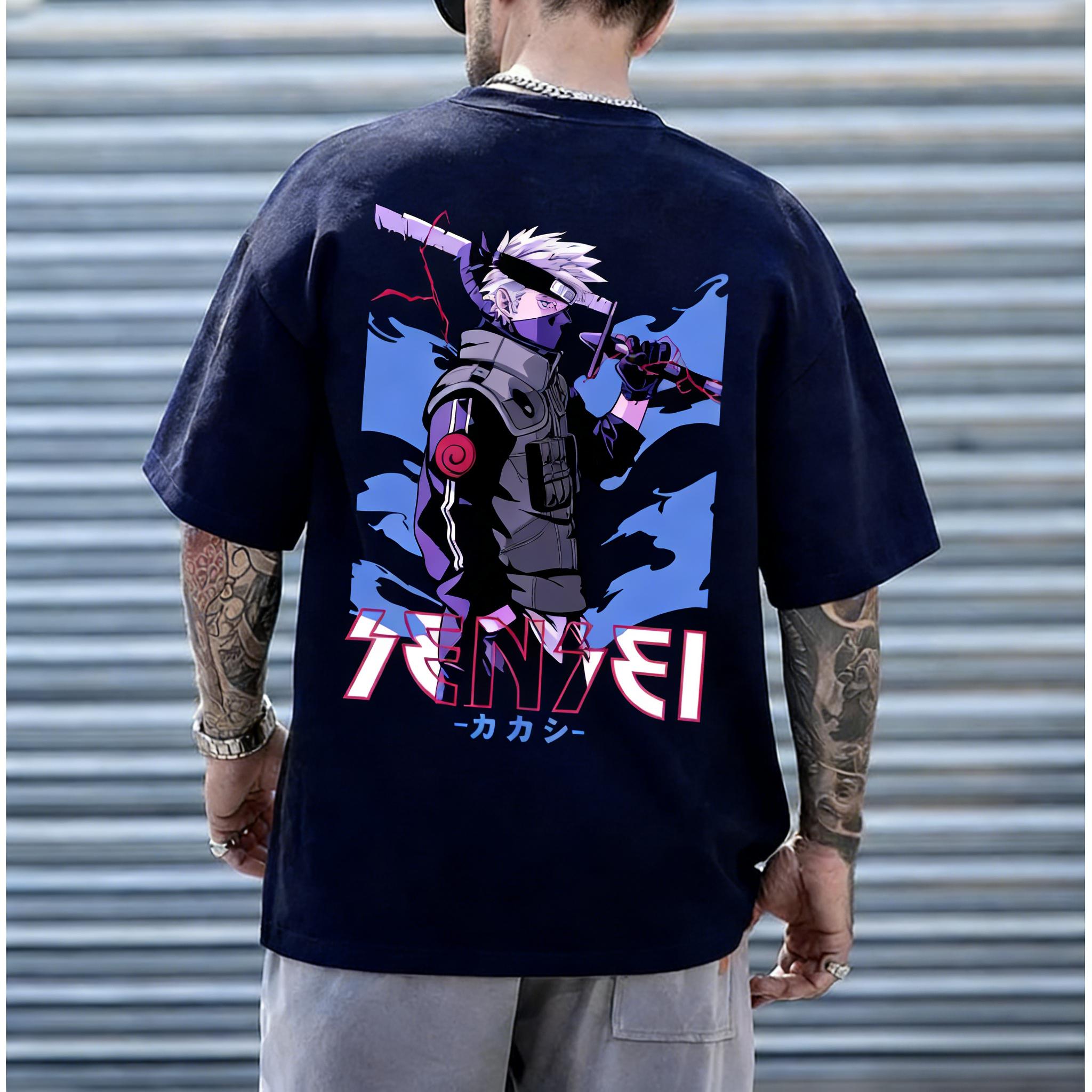 Naruto Kakashi Teacher Cyber Style Tshirt Mens Anime Pattern Printed Short Sleeve Fashion High Quality Trendy Cotton Top L