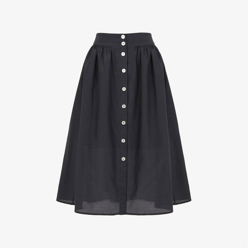 

Blue Rose Plus size women clothing Silk Silk Floss Skirt Shell Button Embellished Double Layer Mulberry Silk A Word Waist Skirt Black L