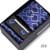 Men's Black & Wine Red Striped Plaid Tie Set with Pocket Square - Formal Wedding Gift Box