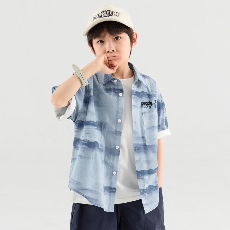 Duoduojia Boys' Summer Short-Sleeve Casual Shirt with Landscape Print