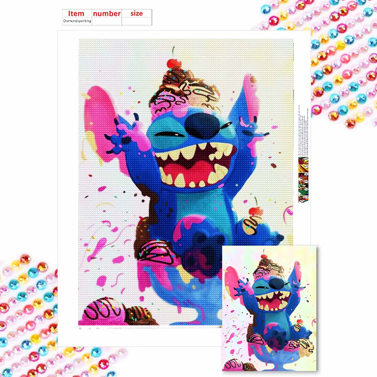 

Полная круглая алмазная живопись Счастливый Стич Искусство Стразы Картина Мозаика Сделай сам 5D Вышивка крестом Домашнее украшение Round 20x30cm