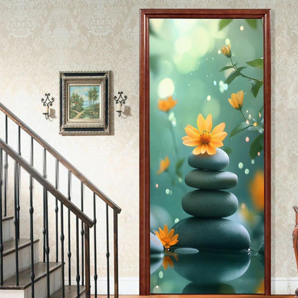 1 Stück Blühender Bambus Vinyl Türsticker Für Schlafzimmer Heimdeko Selbstklebend Abnehmbares Wandtattoo Türrenovierung Wasserdichtes Poster