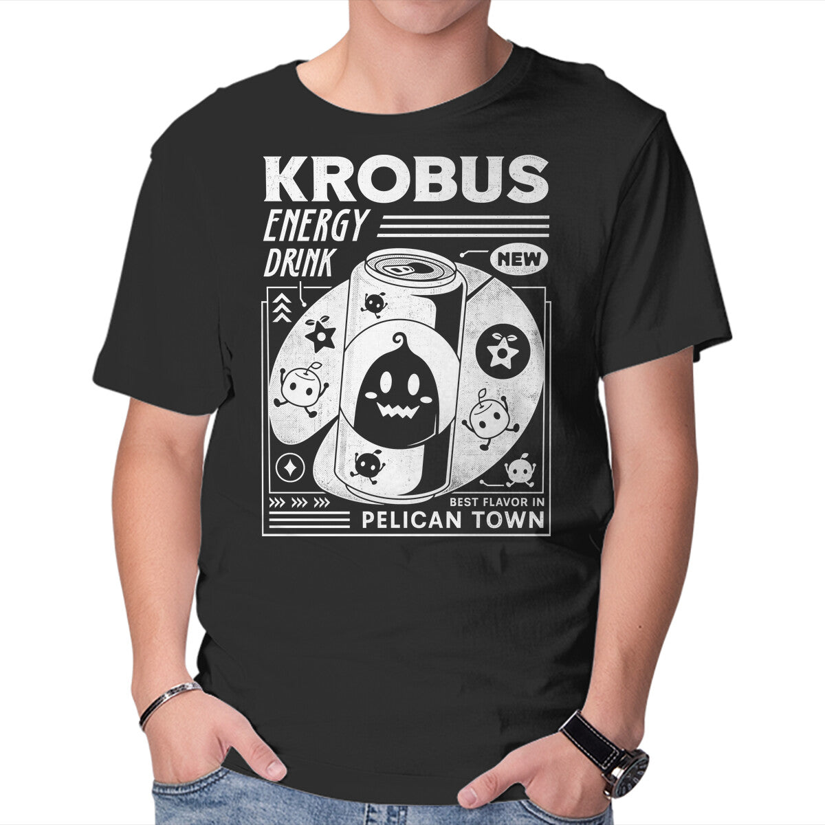 Unisex Crew Neck T-Shirt Krobus Energy Drink Grunge Graphic Short Sleeve Casual Tee S