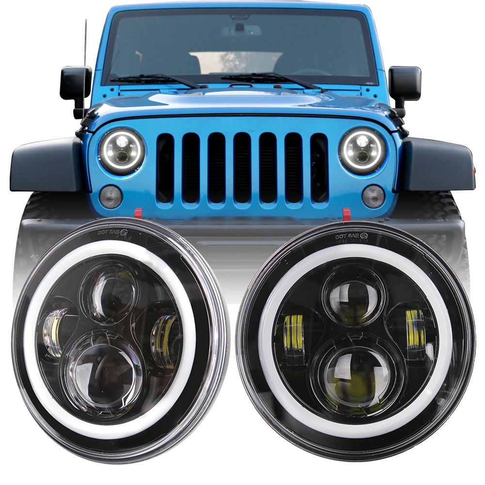 

LED Headlights for JEEP Wrangler & Harley: 7-inch High/Low Beam Integrated Low Bright Silver Base