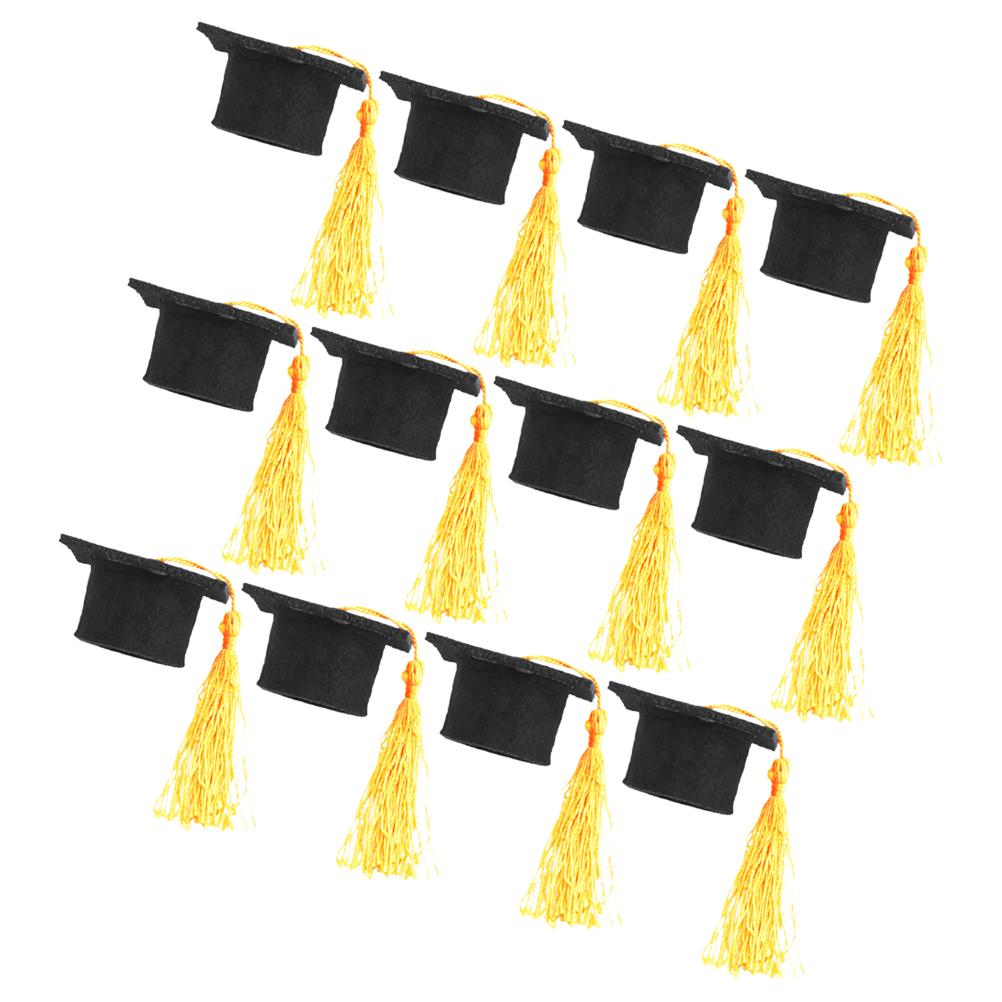 12pcs Mini Graduation Cap For Wine Bottle Decor Tassel Grad Hat Bottle Topper Party Supplies Jar Decoration Ornament